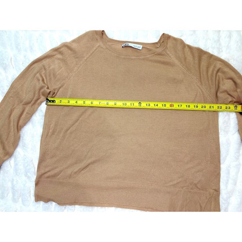 Zara Basic Knit Long Sleeve Blouse | Women's Large | Tan | Crew Neck Top - Picture 3 of 7